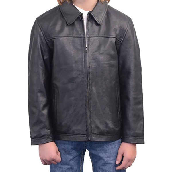 kids plain cuff leather jacket